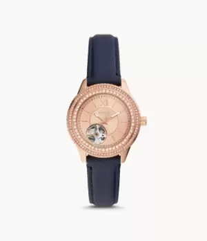 Image of Fossil Women Stella Automatic Navy Eco Leather Watch