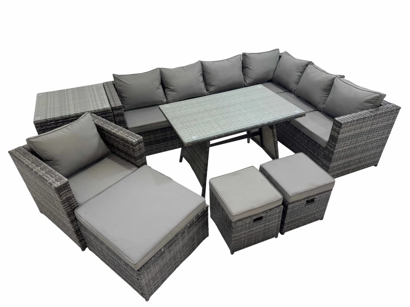 Image of Fimous Patio Furniture Sets with Dining Table Side Table 3 Stools in Dark Grey Dark Grey Unisex