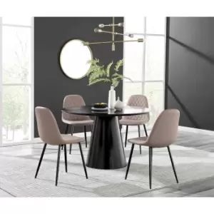 Image of Furniture Box Palma Black Semi Gloss Round Dining Table and 4 Cappuccino Corona Black Leg Chairs