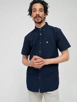 Image of Lyle & Scott Cotton Slub Short Sleeve Shirt, Navy Size M Men