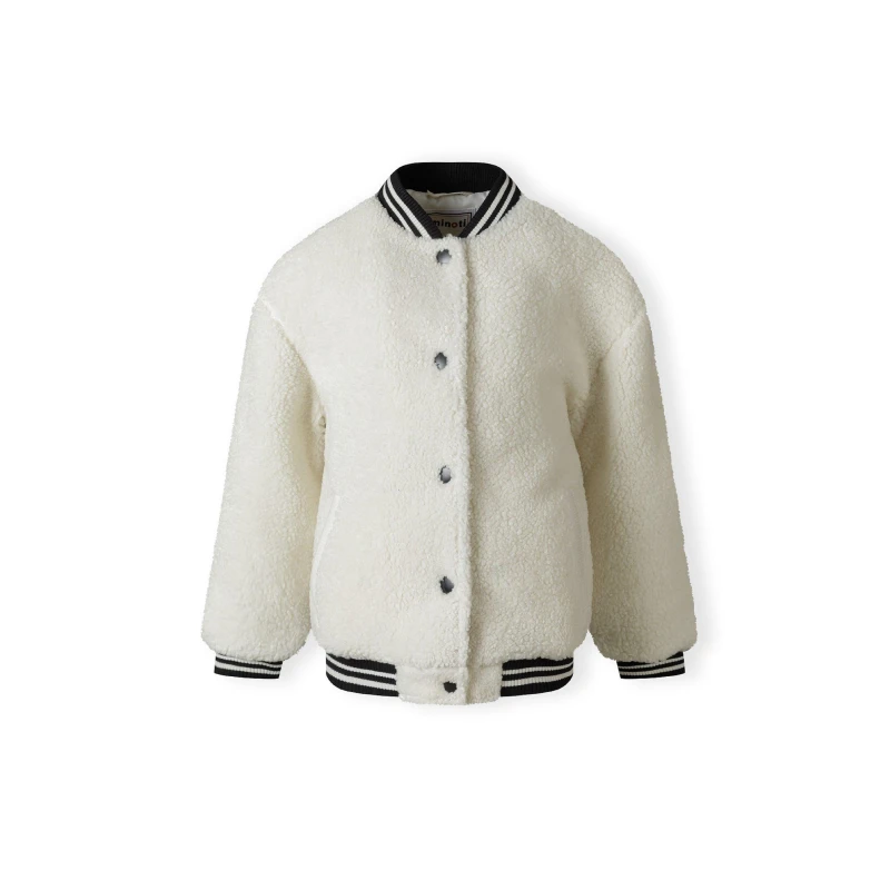 Image of Minoti Girls baseball jacket with snap-button closure cream Off White female 7-8 Yrs