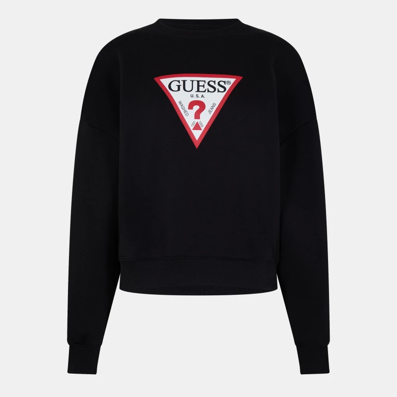 Image of Guess Womens Triangle Icon Sweatshirt Jet Black female 8 (XS)
