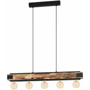Image of Hanging Ceiling Pendant Light Wood Grain & Black 5 Bulb Kitchen Island Lamp