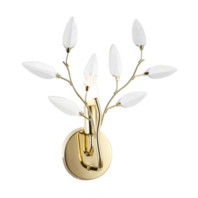 Image of Happy Homewares Modern Birch Polished Brass Plated Wall Light Fixture With Clear Acrylic Leaves