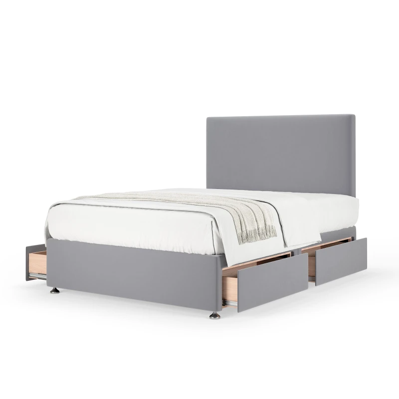Image of Bedmaster Bedmaster Plush Velvet 4 Drawer Divan Base And Plain Headboard in Silver Size: Small Double Silver Small Double Unisex 7867871238573