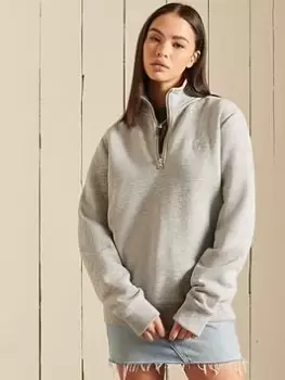 Image of Superdry Loose Fit Vintage Logo Embroidered Zip Henley - Grey, Size L, Women