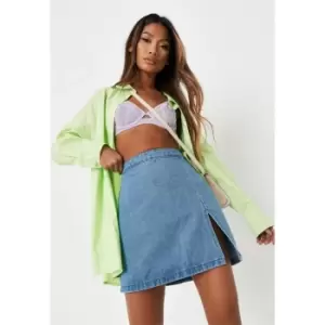 Image of Missguided Split Hem Denim Mini Skirt - Blue