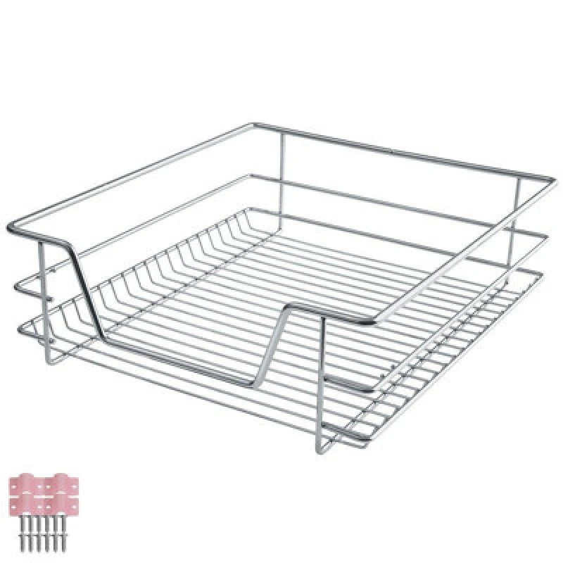 Image of Tectake Drawer With Telescopic Runners - Chrome Finish, Adjustable Width, With Full Extension - 50 Cm - Grey