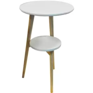 Image of ORION - Retro Solid Wood Tripod Leg Round Table with Shelf - Natural / White - Natural / White