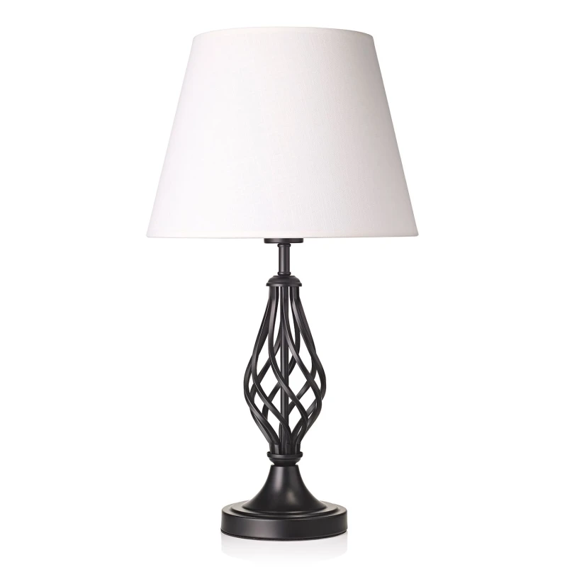 Image of Happy Homewares Traditional Table Lamp with Barley Twist Base & Linen Shade in Black Unisex