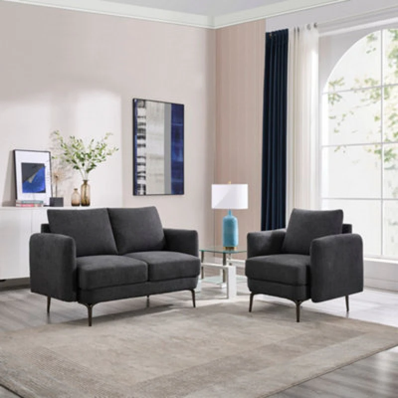 Image of More4Homes Sofia 1+2 Seater Fabric Sofa Set Charcoal