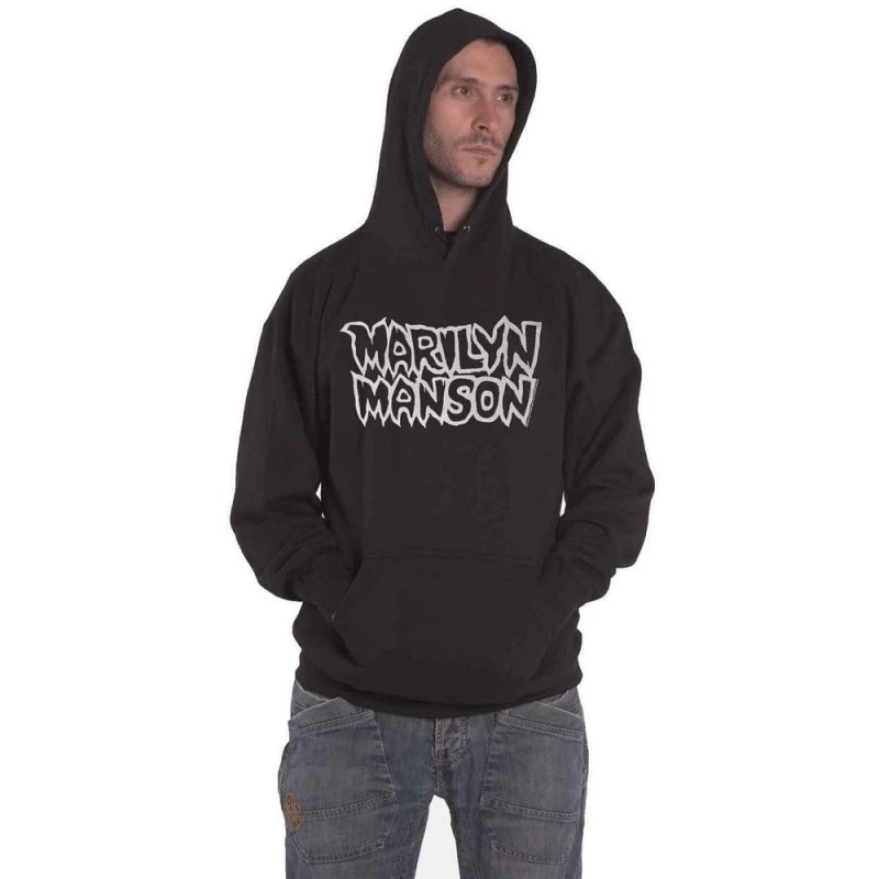 Image of Marilyn Manson Mens Logo Pullover Hoodie in Black Size: Large Black Male L