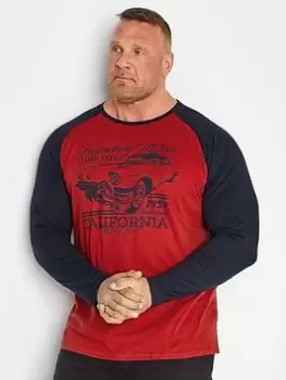Image of BadRhino Legendary Motors Print Raglan Ls T-Shirt, Red, Size L, Men