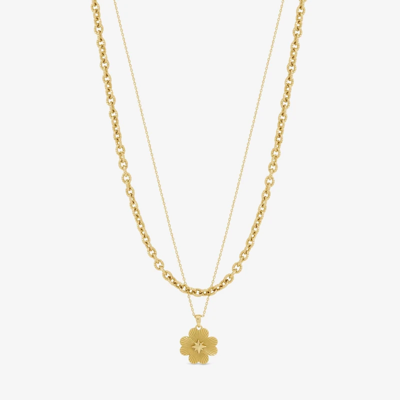 Image of Inicio Gold Clover Double row Pendant - Gift Pouch Pendant Necklaces One Size Gold 40931510000