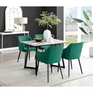 Image of Furniture Box Carson White Marble Effect Dining Table and 4 Green Calla Black Leg Chairs