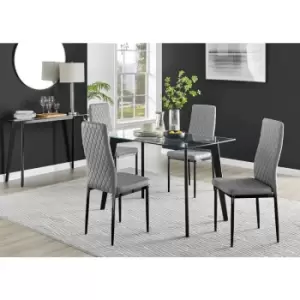 Image of Furniturebox Malmo Rectangular Glass and Black Wooden Leg Modern Industrial Dining Table & 4 Grey Milan Black Leg Faux Leather Chairs