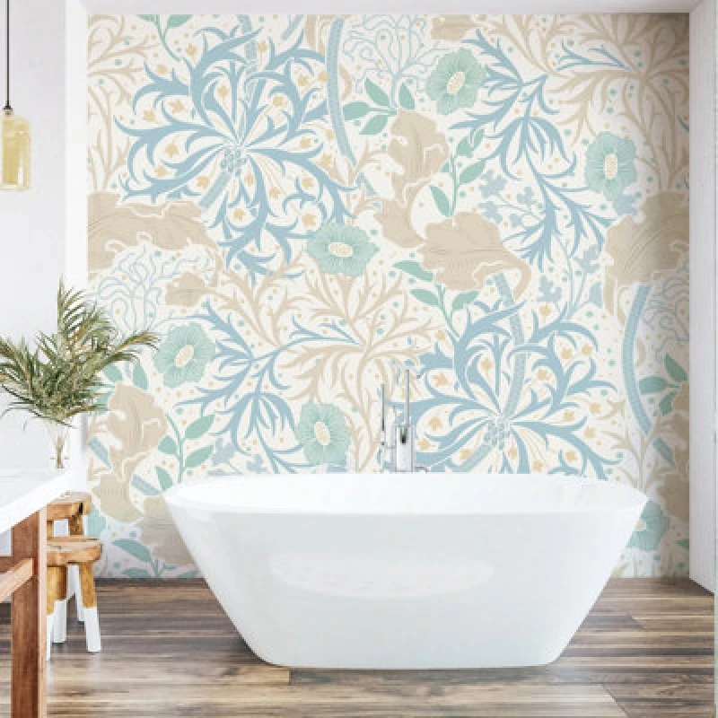 Image of Origin Murals Trailing Seaweed Garden - Blue And Linen Matt Smooth Paste The Wall Mural 350Cm Wide X 280Cm High