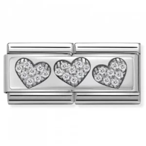 Image of Nomination CLASSIC Silvershine Double Link 3 Hearts Charm 330732/02