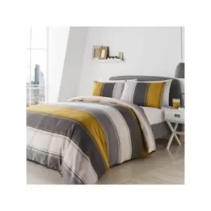 Image of Fusion - Betley Stripe Reversible Duvet Cover Set, Ochre, Single