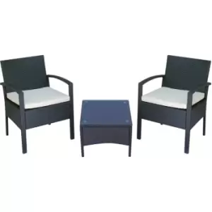Image of Outsunny - 3PC Garden Rattan Bistro Set Balcony Dining Table 2 Seater Chair Black