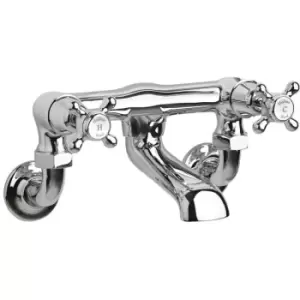 Image of Topaz Wall Mounted Crosshead Bath Filler Tap with Dome Collar - BC303DXWM - Silver - Hudson Reed