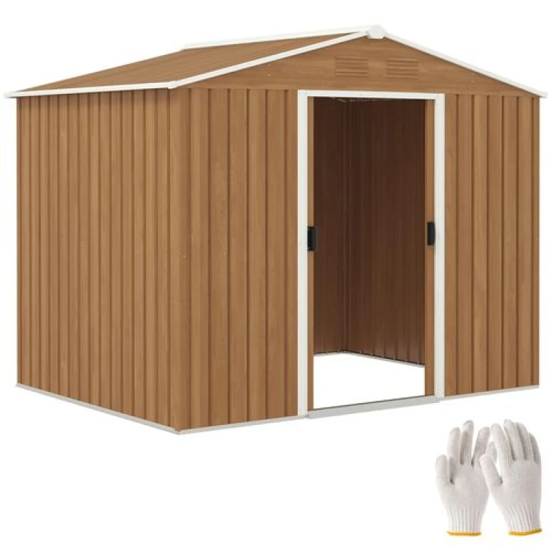 Image of Outsunny 8 x 6ft Garden Storage Shed with Double Sliding Door Outdoor Dark Brown