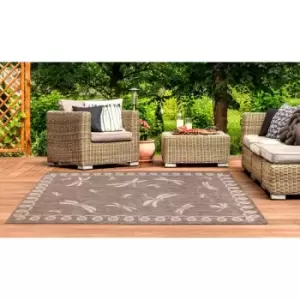 Image of Terrace Dragonfly Flatweave Outdoor Indoor Bordered Natural/Taupe Rug in 120 x 170cm (4x5'6'')