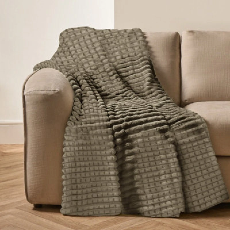 Image of Velosso Elegant Waffle Style Ribbed Thermal Plush Throw - Cosy Winter Embossed Fur Blanket For Sofa, Bed - 200Cm X 240Cm - Mink