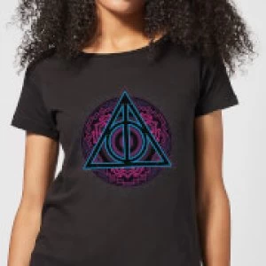 Image of Harry Potter Deathly Hallows Neon Womens T-Shirt - Black - S