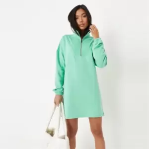 Image of Missguided Half Zip Sweater Dress - Green