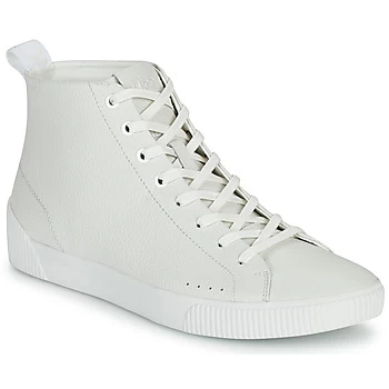 Image of Hugo Boss Zero Red Patch Logo High Top Trainers White Men
