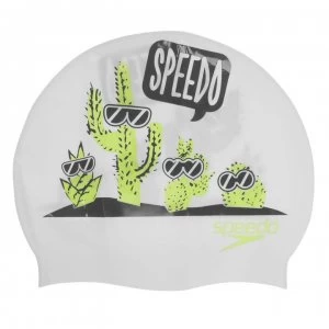 Image of Speedo Slogan Print Swim Cap Juniors - White