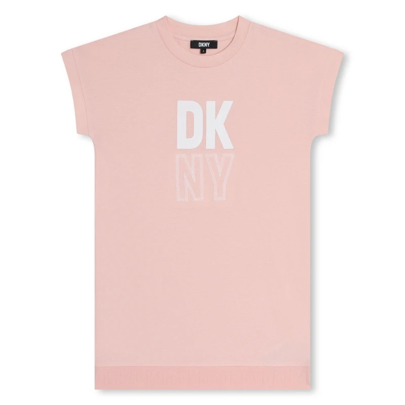 Image of DKNY Logo T-Shirt Dress Juniors - Pink Pink 8 - 9 Years