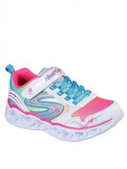 Image of Skechers Girls Heart Lights Trainers - White Multi, White Multi, Size 4 Younger