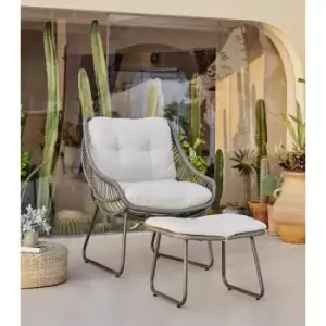 Image of Tahiti Outdoor Rattan Chair and Footstool Grey