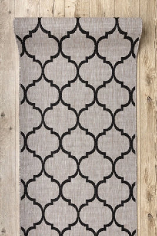 Image of RugsX Runner Sizal Floorlux Design 20608 Moroccan Trellis Silver / Black 120 120X130 Cm