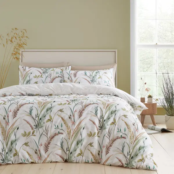Image of RHS Ornamental Grasses 200 Thread Count Natural Cotton Reversible Duvet Cover and Pillowcase Set Natural