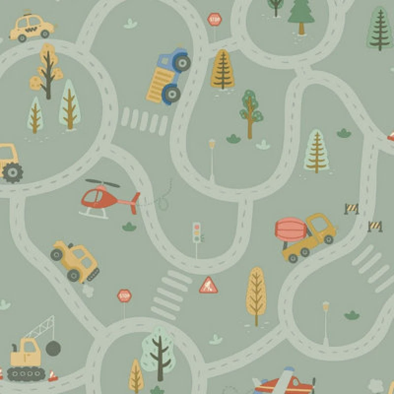 Image of Holden Decor Roundabout Road Wallpaper Sage Green / Multi Holden 14081