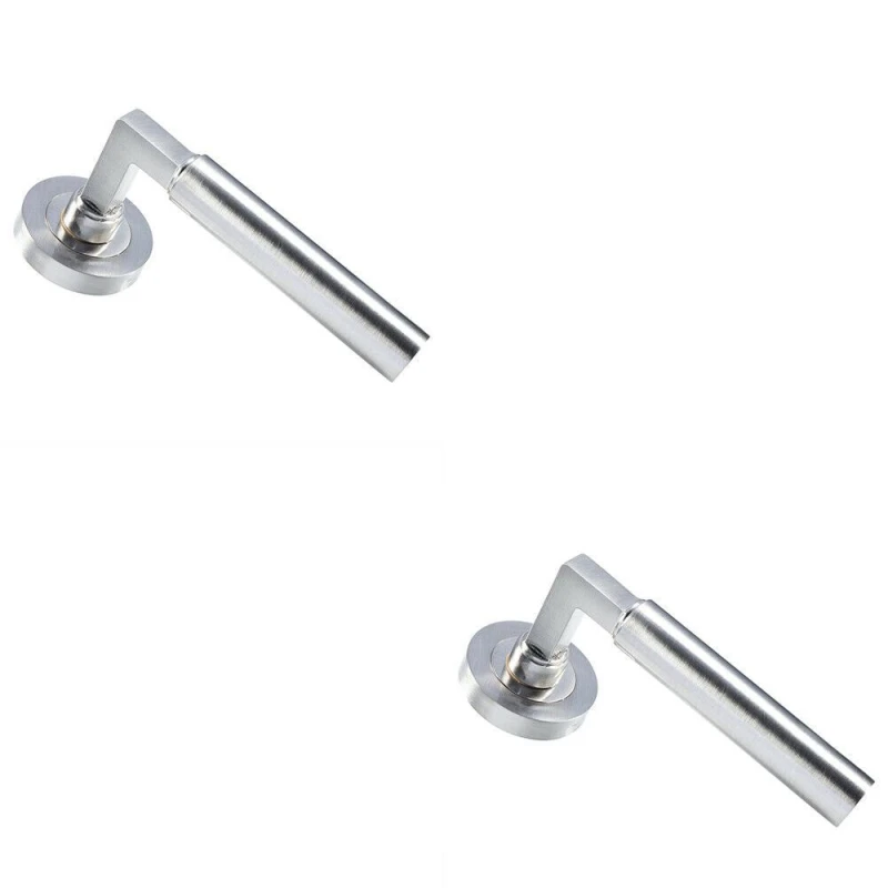 Image of Loops 2x PAIR Straight Round Bar Handle on Round Rose Concealed Fix Satin Nickel Metallics