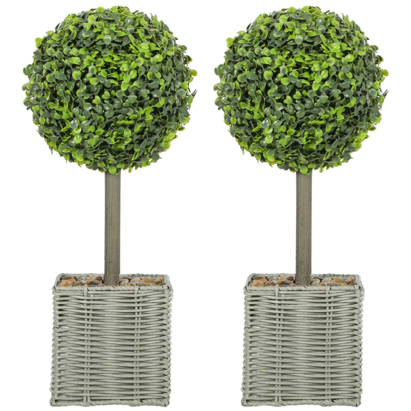 Image of HOMCOM HOMCOM Set of 2 Artificial Plants, 50cm Faux Boxwood Topiary Balls, Green Green One Size Unisex 5063603899711