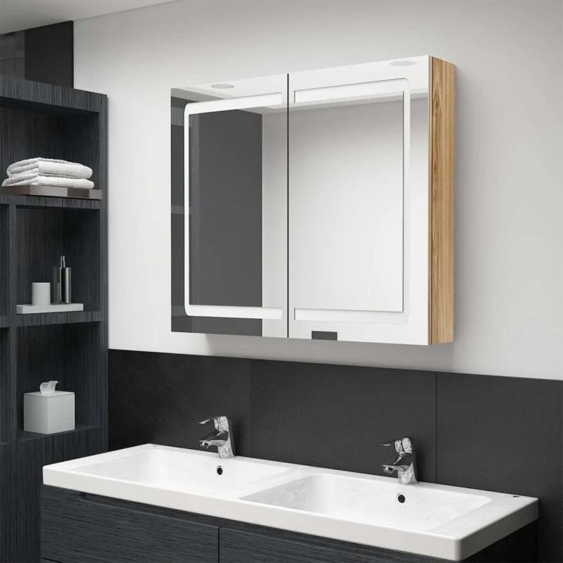 Image of VIDAXL LED Bathroom Mirror Cabinet Oak 80x12x68cm Vidaxl 8720286332788