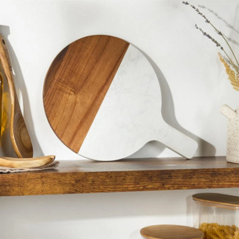 Image of OHS OHS Acacia Wood Marble Effect Cheese Platter Boards with Handle in Walnut Walnut One Size Unisex 5027434234714