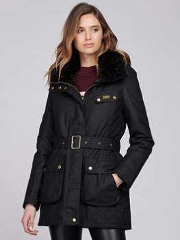 Image of Barbour International Charade Detachable Hood Wax Coat - Black, Size 14, Women
