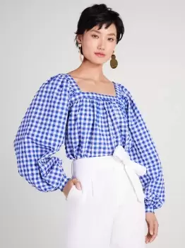 Image of Kate Spade Gingham Square, Neck Top, Blueberry, S (Uk 8,10)