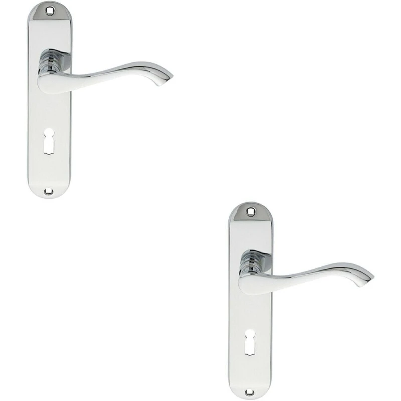 Image of Loops 2x PAIR Curved Handle on Chamfered Lock Backplate 180 x 40mm Polished Chrome Multi
