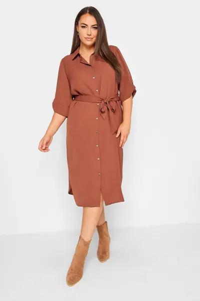 Image of Yours Midi Shirt Dress Brown