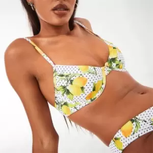 Image of Missguided Lemon Print Underwire Bikini Top - White