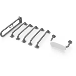 Image of NymaPRO Exposed Fixing Grab Rails with Back Rest for Doc m Toilet Pack - Grey - Nymas