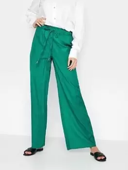 Image of Long Tall Sally Green Cotton Slub Wide Leg Trouser 36", Green, Size 14, Women