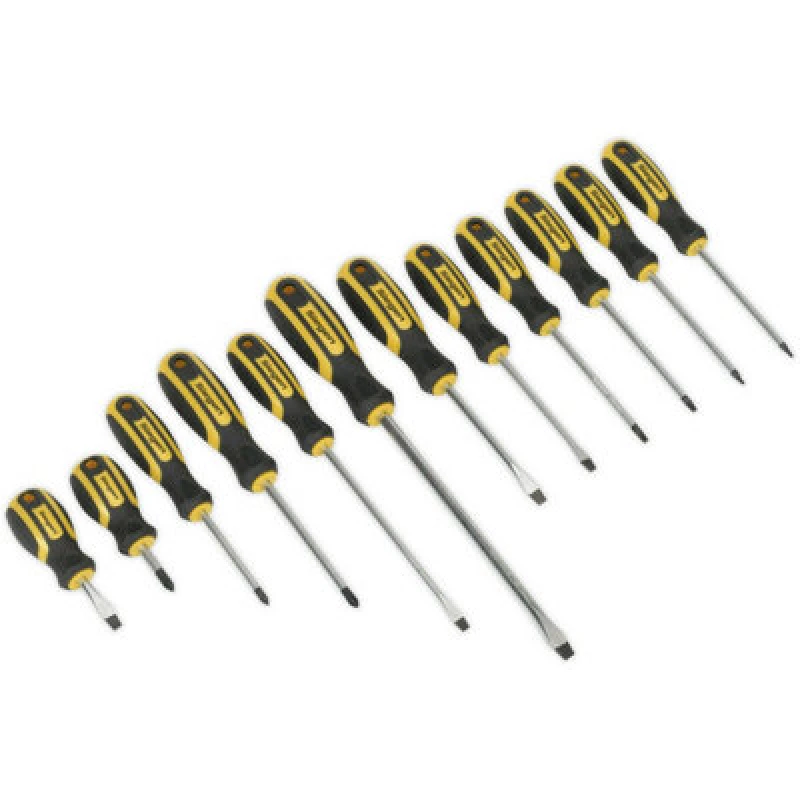 Image of Loops 12 PACK Premium Soft Grip Handle Screwdriver Set - Slotted Phillips TRX Magnetic Multi
